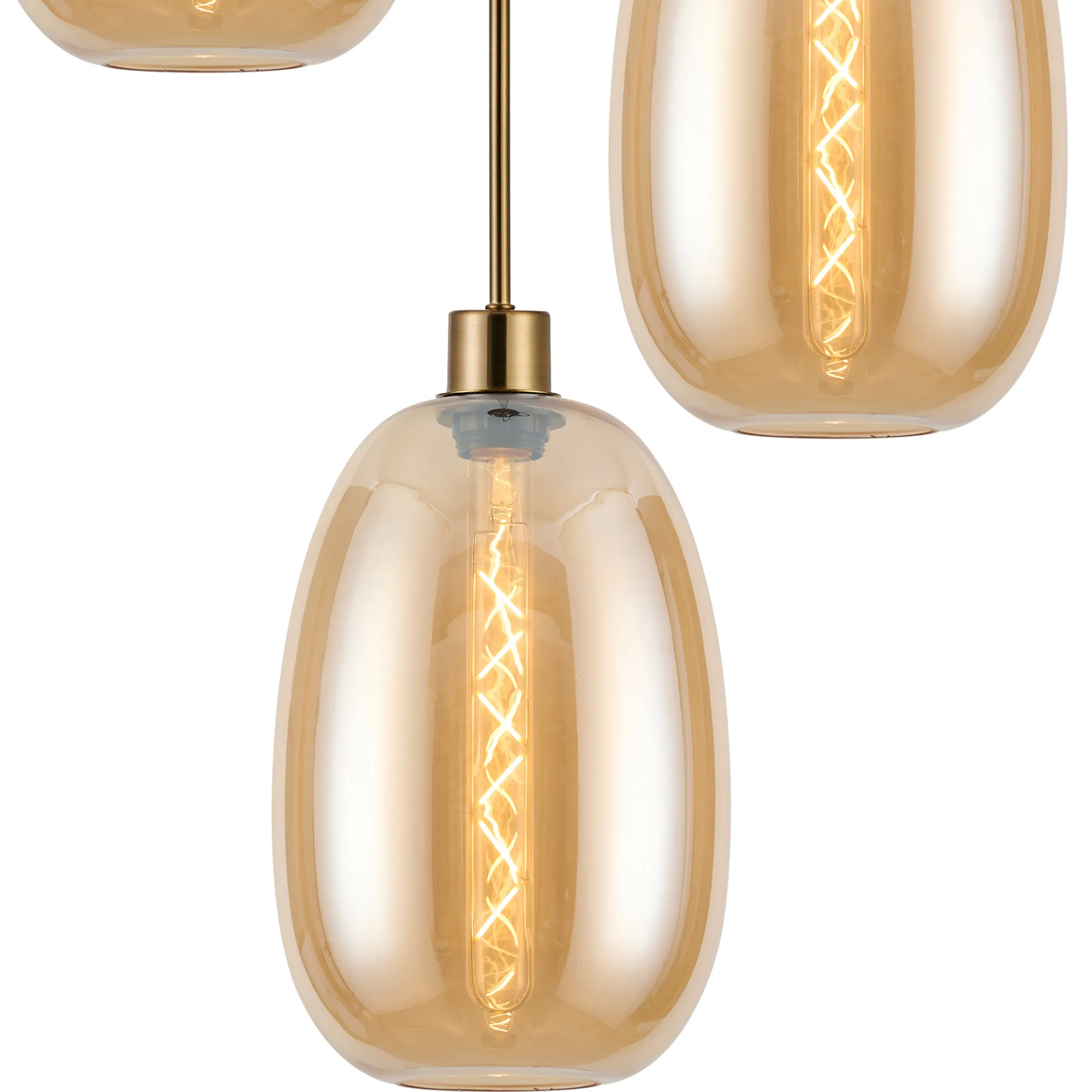 Lori 40cm Round Pendant, 3 Light Adjustable E27, Antique Gold/Amber Slim Curved Trapezium Shades DK1173  Deco Lori Antique Gold